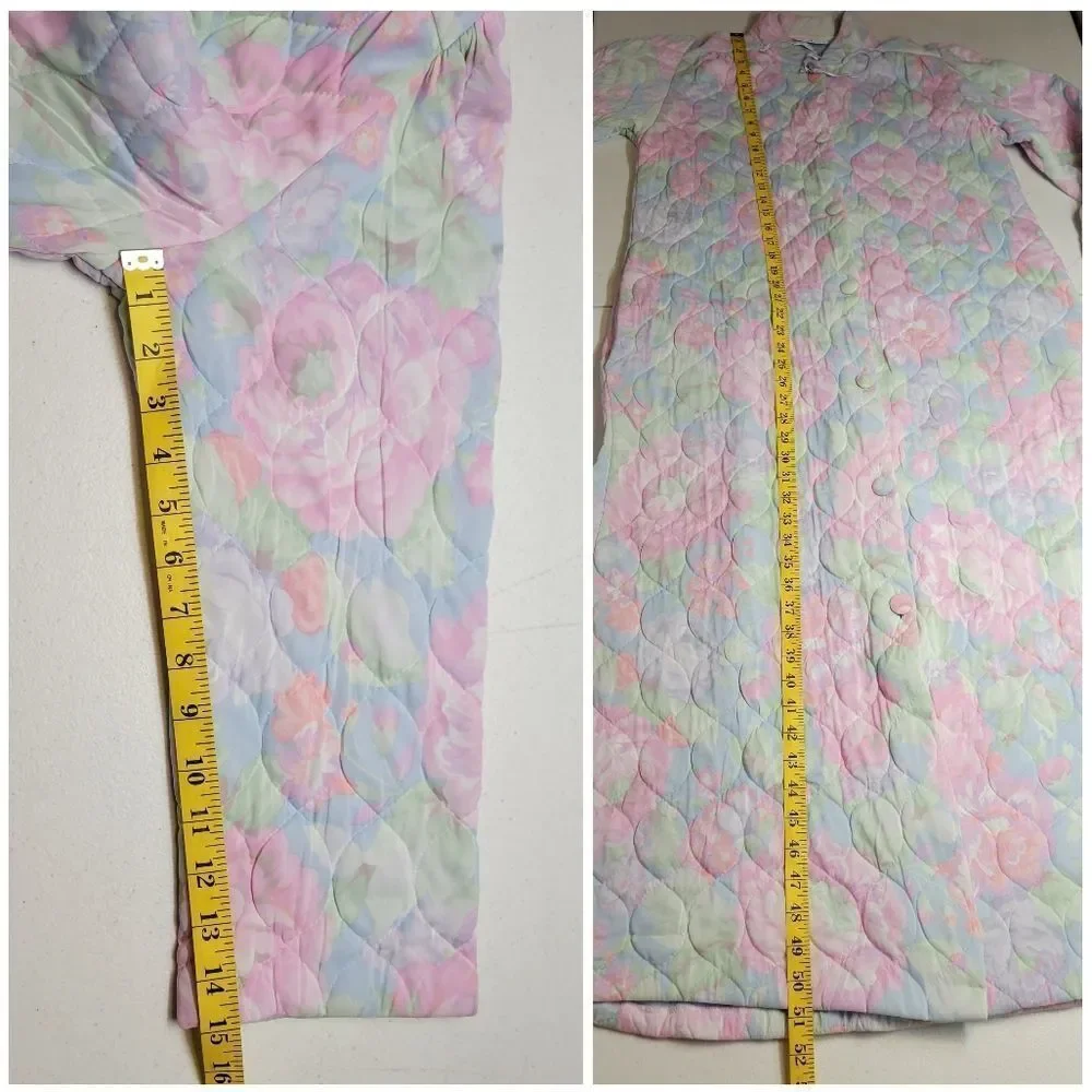 Miss Elaine Vintage Button Down Floral Quilted Robe Pastel